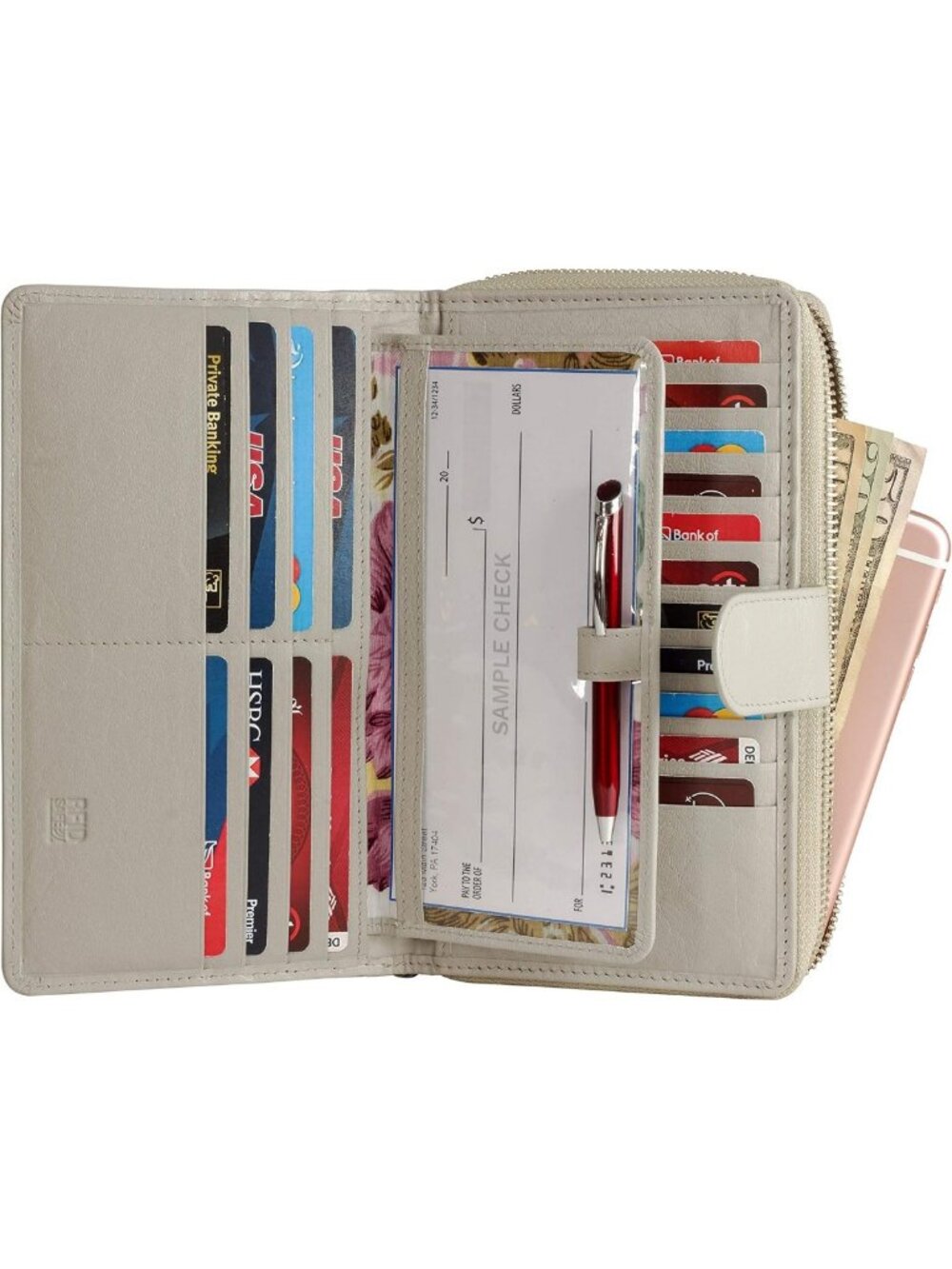 Stylish RFID Blocking Leather Checkbook Wallet Organizer for Women - Clutch